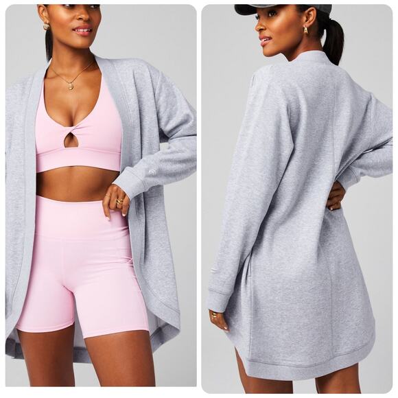 Fabletics Cozy Fleece Open Front Gray Sweatshirt Cardigan Women's Size XL - Picture 1 of 9